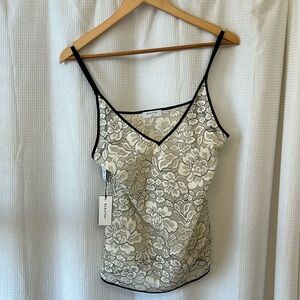 NWT Aritzia Babaton Halsmann Blouse Medium Birch/Black